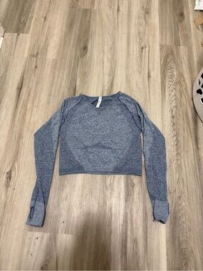 Blue Seamless Long-Sleeve Crop Top - Women's Activewear